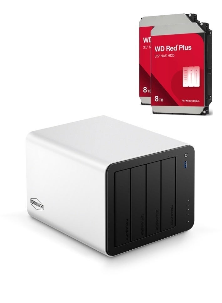 TERRAMASTER F4-425 Plus NAS Storage – 4Bay Intel N150 Quad-Core CPU, 16GB RAM DDR5, 5GbE LAN x 2, M.2 Slot x 3, Network Attached Storage for Teamwork, Multimedia Server 16TB Bundle with 2 X 8TB WD Red Plus - Image 1